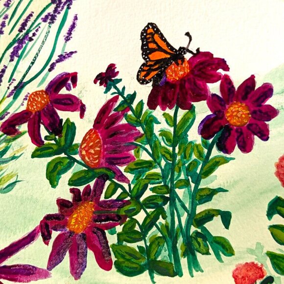 Original Watercolor Painting Monarch Waystation -Butterfly Kentucky Framed 17x21 - Picture 4 of 9